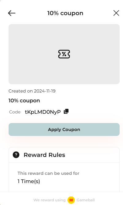 Coupon shown on site